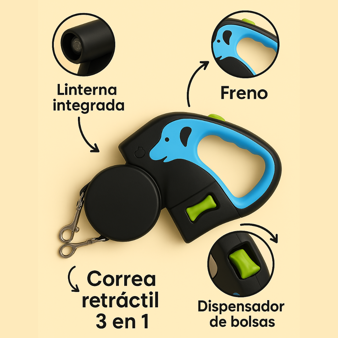 El Pack Paseo Perfecto – Correa Doble con Luz + Bolsas BIO Gratis
