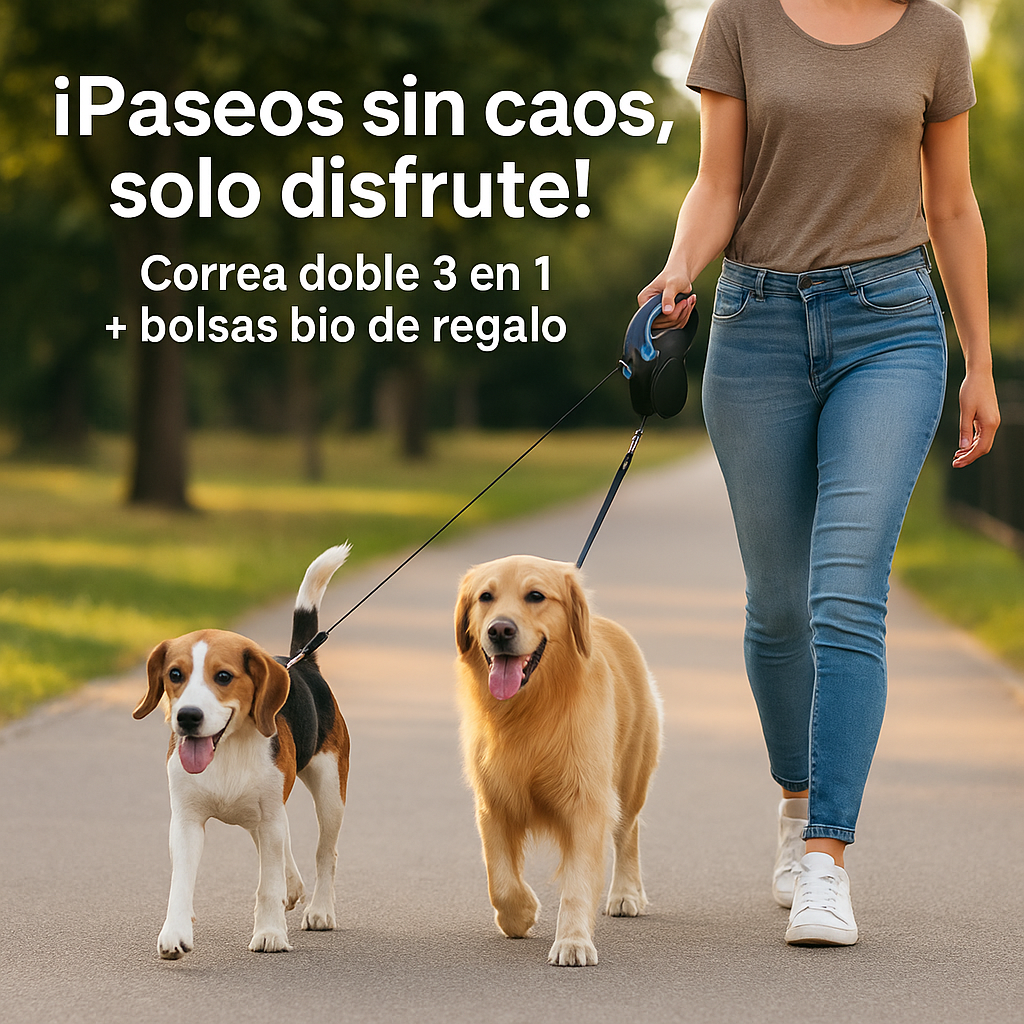 El Pack Paseo Perfecto – Correa Doble con Luz + Bolsas BIO Gratis