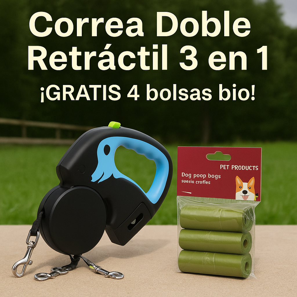 El Pack Paseo Perfecto – Correa Doble con Luz + Bolsas BIO Gratis