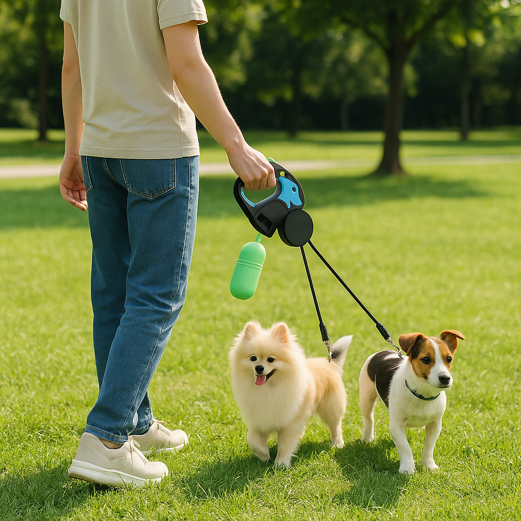 El Pack Paseo Perfecto – Correa Doble con Luz + Bolsas BIO Gratis