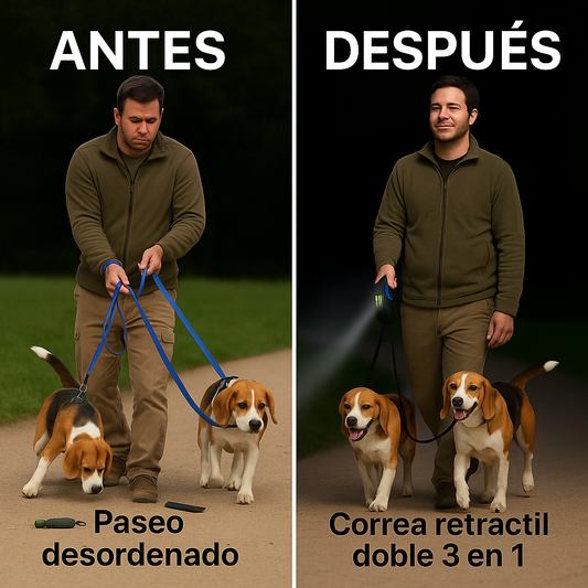 El Pack Paseo Perfecto – Correa Doble con Luz + Bolsas BIO Gratis