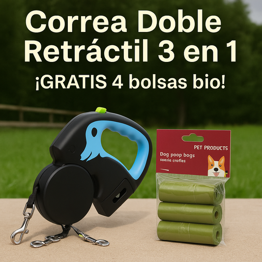 El Pack Paseo Perfecto – Correa Doble con Luz + Bolsas BIO Gratis