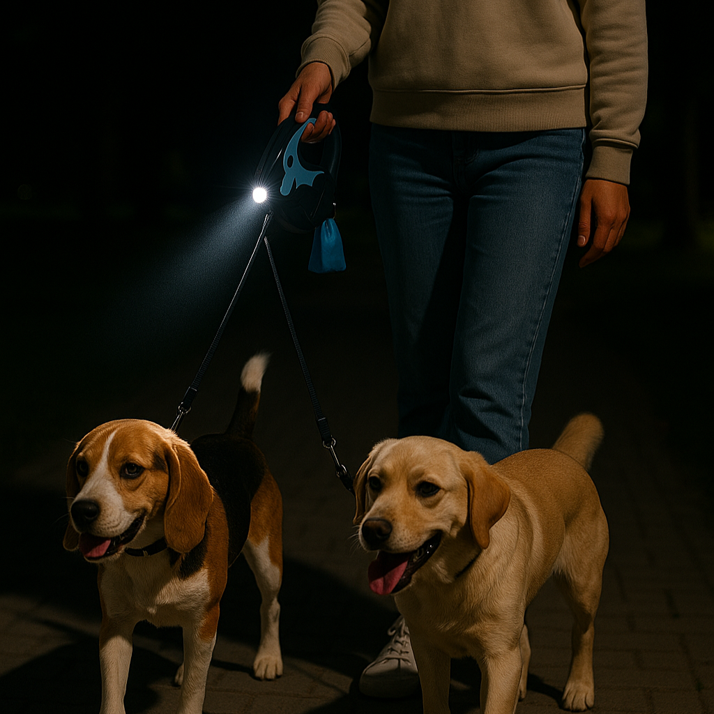 El Pack Paseo Perfecto – Correa Doble con Luz + Bolsas BIO Gratis